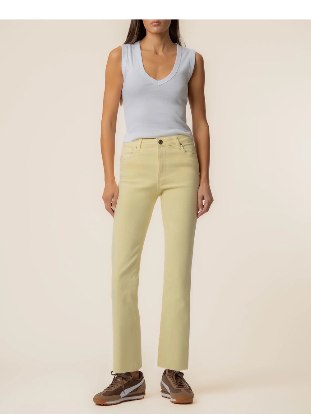 Kut from the Kloth Cropped Straight-Leg Jeans in Soft Yellow